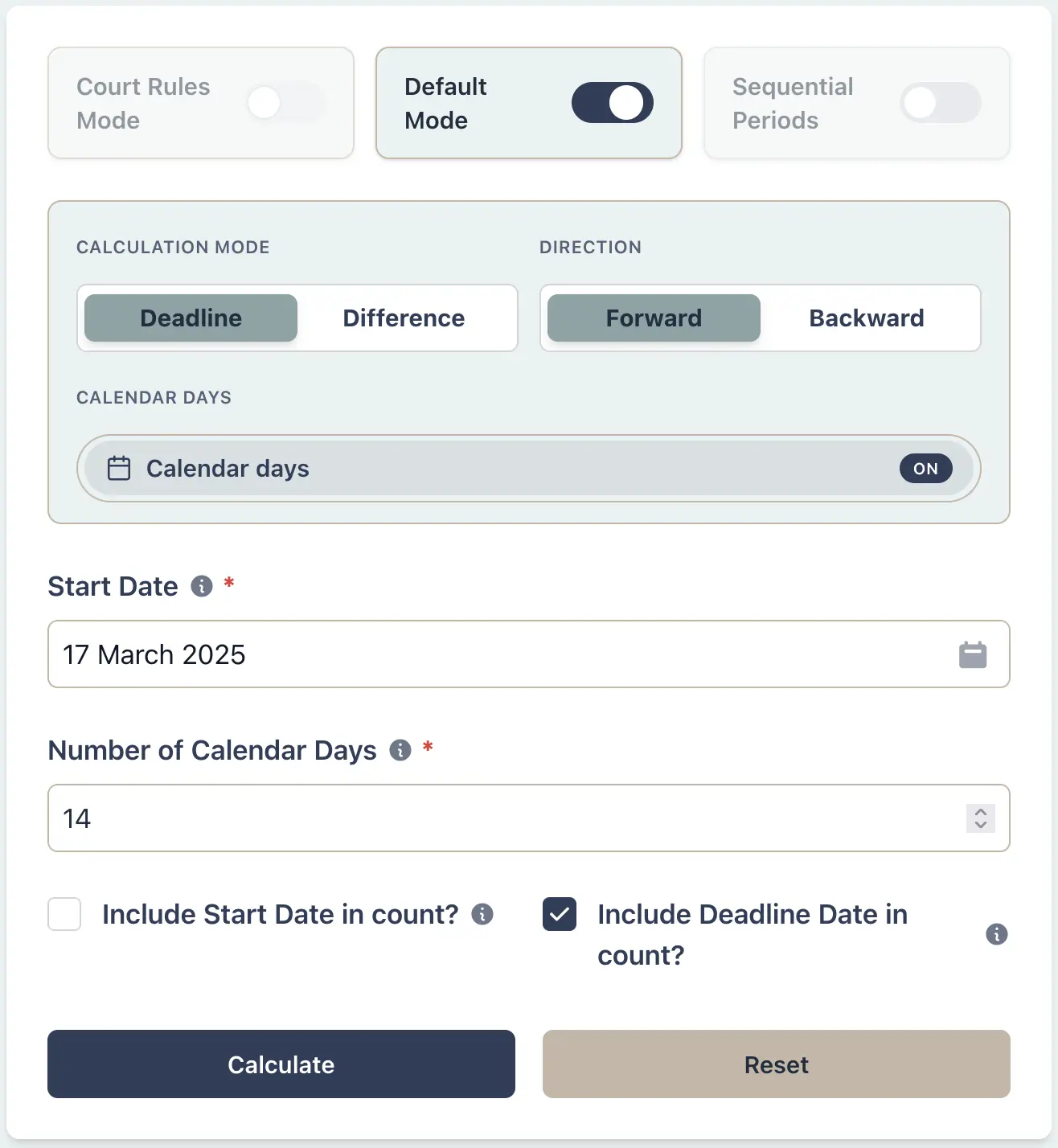 Calculator setup for Irish employment notice period